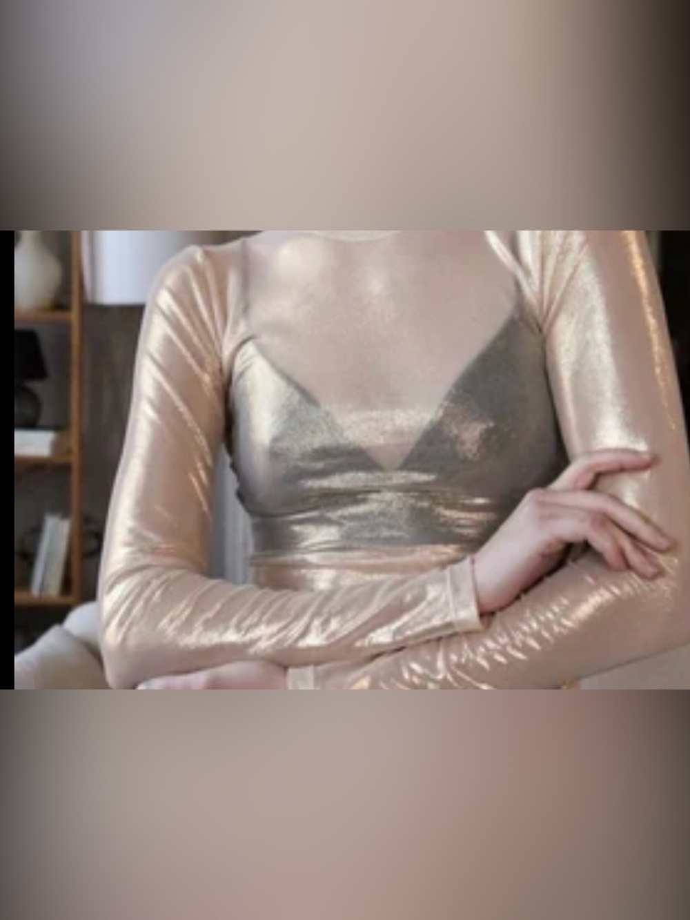 Shimmery Metallic Crop Top in Gold